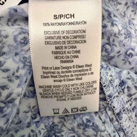 Eileen West Blue Floral Sleeveless Nightgown  Small Rayon Lace Trim Cottagecore - Picture 7 of 7